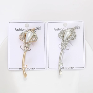 Détails de broches calla lily or et argent serties de cristaux et de perles d'imitation