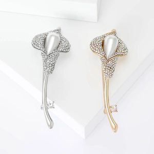 Broche Arum en Alliage Vintage Avec Imitation de Künstliche Perle en Goutte d'Eau Strass Incrusté Broche Fleur Bijoux Femme