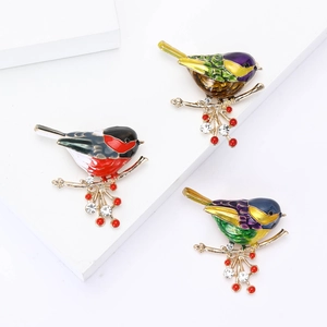 Broche Oiseau en Émail de Style Chinois pour Femmes Broche Oiseau en Alliage Vintage avec Strass sur Branche pour Manteau Costume Bijoux