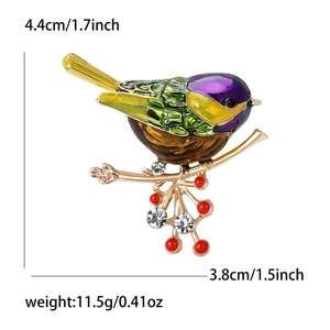 Broche oiseau tendance en émail pour femme avec cristaux blancs étincelants