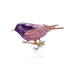 Elegant Enamel Bird On Branch Brooch Alloy Rhinestone Animal Pin For Women Fashion Jewelry Accessories Suit Decoration