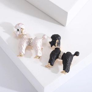 Vintage Alloy Rhinestone Enamel Poodle Dog Brooch For Women Men Cute Animal Pins Fashion Corsage Jewelry Accessories