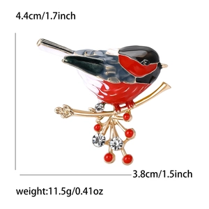 Broche oiseau en émail avec cristaux sur branche dorée, bijoux élégants de 4,4 cm de haut