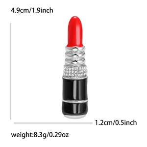 Tableau des tailles détaillé de la broche rouge à lèvres avec strass : 4,9 cm de haut et 1,2 cm