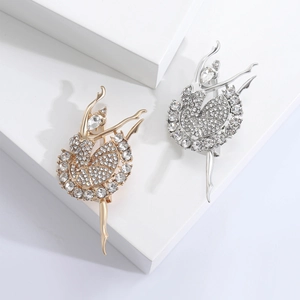 Élégante Broche Danseuse de Ballet en Alliage et Strass Épingle Fille Dansante pour Décoration de Pull Femme Bijoux