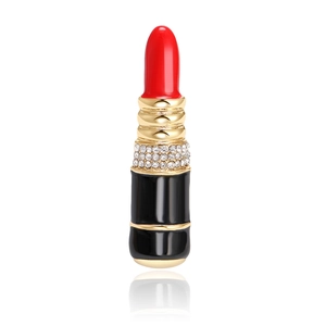 Broche en Alliage Forme de Rouge à Lèvres Créative pour Femmes Strass Émail Anti-exposition Épinglette Vêtements Bijoux Accessoire