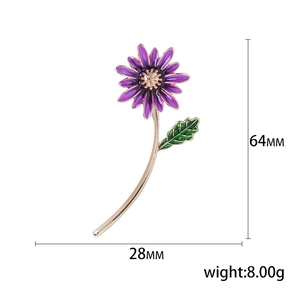 Broche fleur violette élégante en émail et cristaux, hauteur 64mm pour vêtements femme