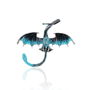 Broche dragon exquise avec ailes en émail bleu et pierres précieuses bleues serties