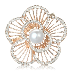 Eleganter Legierung Blumen Brosche Damen Künstliche Perle Strass Hohl Floral Anstecknadel Für Hochzeit Bankett Anzug Kleid Zubehör