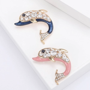Broche Dauphin en Alliage Émail Strass pour Femmes Épingle Animal Plaqué Or pour Costume Cardigan Bijoux de Mode Cadeau