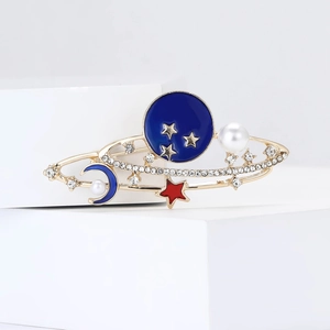 Lussuosa Spilla in Lega Smaltata Cielo Stellato Oro Blu Pianeta Luna Stella Strass Perla Artificial Spilla Moda Per Donna Uomo Abito