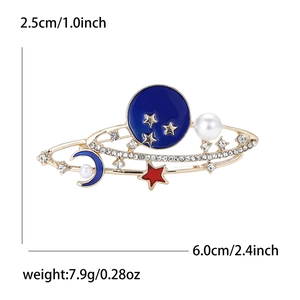 Spilla smaltata galassia stella e luna con perle e cristalli misura 6,0cm per 2,5cm circa