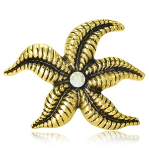 Vintage Alloy Starfish Brooch Rhinestone Inlaid Sea Star Suit Pin For Men Women Gold Silver Metal Animal Fashion Jewelry