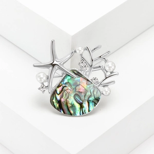 Ozean Thema Muschel Brosche Pin Für Damen Legierung Künstliche Perle Strass Seestern Koralle Elegante Marine Schmuck Für Party Bankett