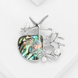 Exquisite Brosche im Ozean-Design mit bunter Abalone-Muschel und Perlenakzenten