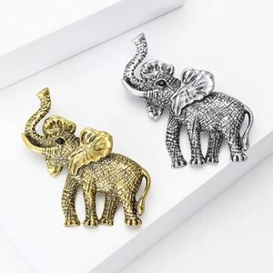 Vintage Alloy Elephant Brooch With Rhinestone Eyes Retro Animal Suit Pin Jewelry For Women Men Overcoat Accessory