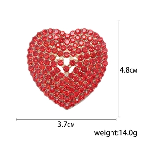 Sparkling red rhinestone heart brooch with gold edges, size 4.8cm x 3.7cm and weight 14.0g