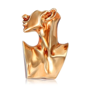 Modern Artistic Abstract Portrait Face Brooch For Women Minimalist Gold Alloy Rhinestone Inlaid Pin For Coat Cardigan