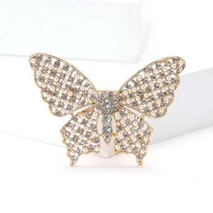 Broche papillon dorée avec perles et strass brillants pour costume et robe de soirée