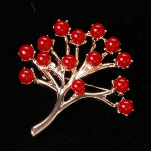 Broche élégante en perles rouges et feuilles dorées pour manteaux d'hiver vintage