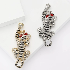 Broche Tigre en Alliage de Strass Vintage Luxueuse Émail Forme d'Animal Épingle pour Hommes Femmes Accessoires de Costume Bijoux Cadeau