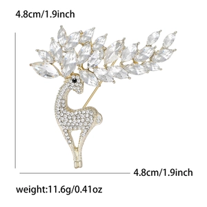 Detail view of rhinestone deer brooch with dimensions 4.8cm and 11.6g weight