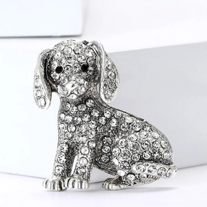 Broche de chien élégante en alliage d'argent avec strass pour costumes et manteaux