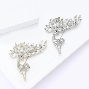 Elegant gold and silver deer brooches with marquise crystals and sparkling rhinestones
