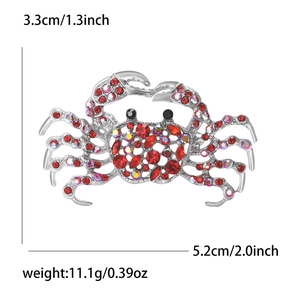 Funkelnde Krabben-Brosche mit roten Kristallen und Silberlegierung, Maße 5,2 cm x 3,3 cm