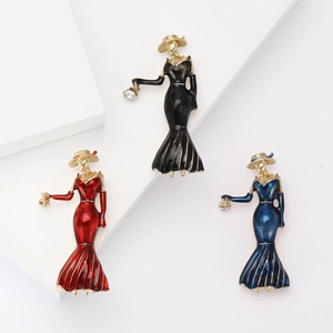 Elegant Alloy Enamel Fashion Lady Brooch Vintage Woman Design With Rhinestone Accents Banquet Party Costume Pin For Women
