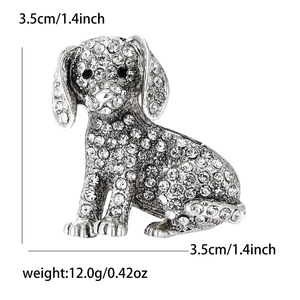 Broche chiot en strass étincelants en alliage argenté, dimensions 3,5 cm et poids 12 g