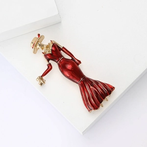 Fashionable alloy enamel brooch featuring an elegant woman in a red backless gown