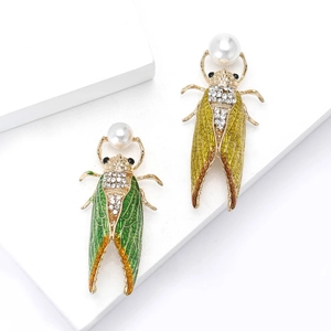 Broche Cigale Vintage en Alliage Émaillé pour Hommes Femmes Forme Insecte Avec Künstliche Perle d'imitation Strass Bijoux de Mode Cadeau