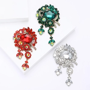 Chic oversized alloy brooches with faceted crystals and rhinestones in various colors