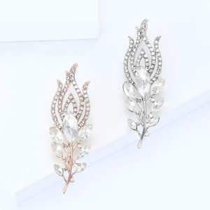 Elegant Peacock Feather Leaf Brooch Pin For Women Fashion Alloy Rhinestone Inlaid Crystal Brooch For Suit Jacket Party Jewelry Accessory