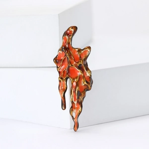 Artistic volcano lava enamel brooch in orange and gold finish for modern unisex fashion