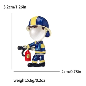 Cartoon firefighter brooch with cat eye stone, 3.2cm height alloy pin for sweaters