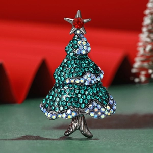 Elegant Alloy Christmas Tree Brooch With Sparkling Rhinestones Inlaid Festive Suit Accessories Xmas Jewelry Gift For Women