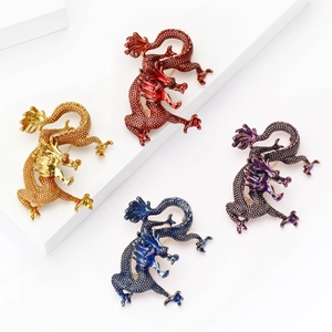 Vintage Chinese Style Alloy Enamel Dragon Brooch Majestic Animal Corsage Pin For Suits Coats Formal Banquet Unisex Jewelry