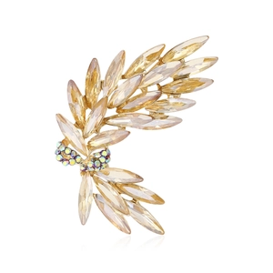 Fashion Light Luxury Wheat Ear Bowknot Brooch Alloy Glass Rhinestone Feather Pin For Suit Banquet Wedding Party Women Jewelry
