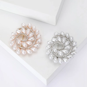Elegante Broche de Aleación en Espiral Con Perlas Artificiales de Imitación y Strass para Mujer Joyería de Lujo para Vestido de Moda