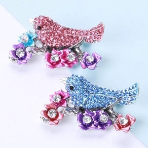 Vintage Creative Alloy Rhinestone Bird Flower Brooch For Women Enamel Animal Pin Fashion Jewelry Clothing Accessories Gift
