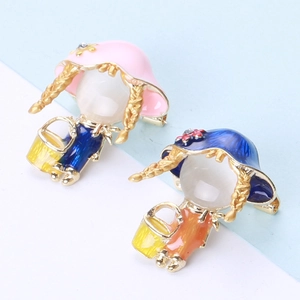 Broche de Petite Fille de Dessin Animé Mignon en Alliage Émail Avec Pierre d'œil de Chat Strass Bijoux de Mode Décoratifs pour Femmes Filles