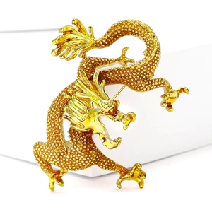 Exquisite golden dragon brooch with intricate textures and polished finish for formal suits