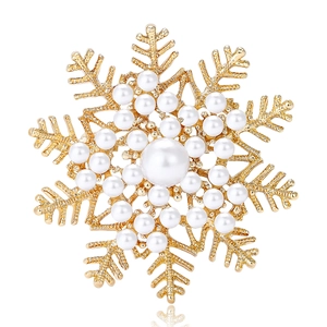 Élégante Broche Flocon de Neige en Künstliche Perles d'Imitation Alliage Or Argent Hiver Noël Mariage Strass Bijoux pour Femmes