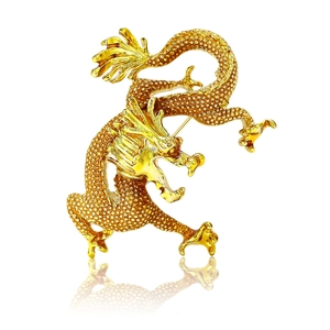 Exquisite golden dragon brooch with detailed enamel scales and traditional Chinese design