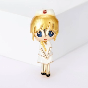 Mignonne Broche en Émail d'Infirmière de Dessin Animé en Alliage Couleur Or Personnage de Médecin pour Uniforme Professionnel Femme Bijoux