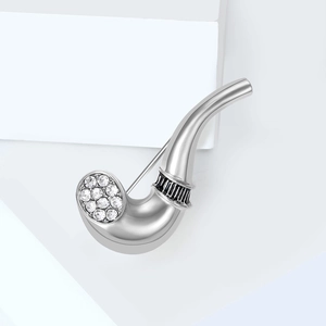 Elegant silver pipe brooch with sparkling rhinestones and black enamel detail accents