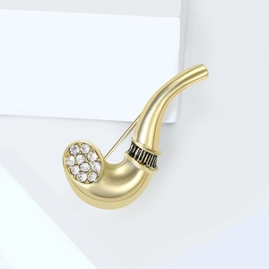 Vintage Creative Tobacco Pipe Shape Alloy Brooch Rhinestone Inlaid Lapel Pin For Men Women Gentleman Suit Coat Daily Jewelry Accessories