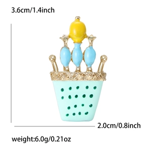 Broche créative en alliage émaillé motif plante, dimensions 3,6cm x 2,0cm et poids